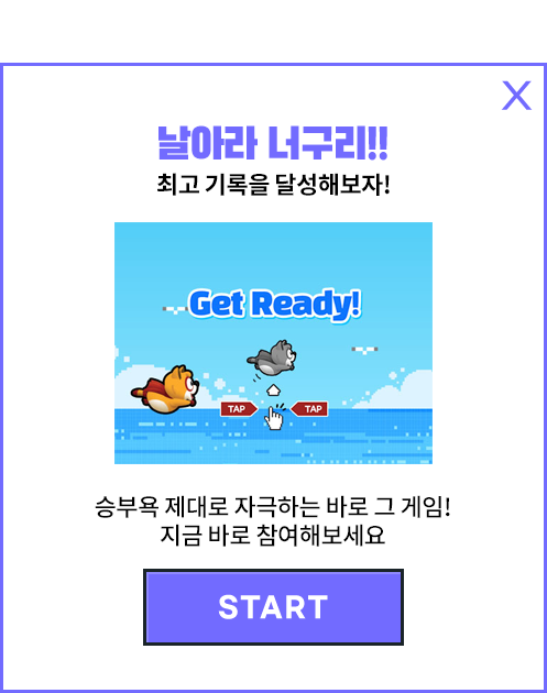 날아라 너구리!! 최고 기록을 달성해보자! 승부욕 제대로 자극하는 바로 그 게임! 지금 바로 참여해보세요